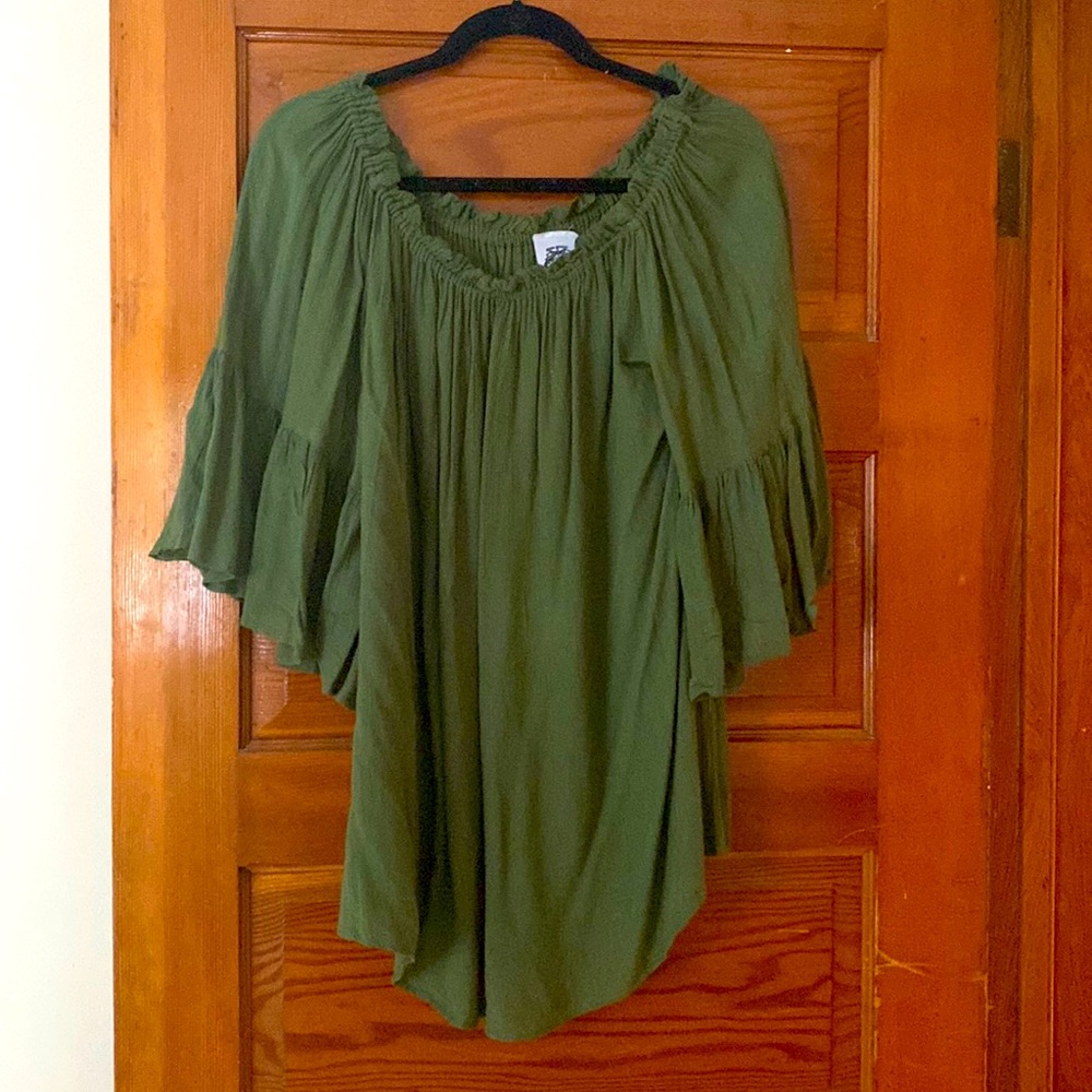 Off Shoulder Tunic—Olive Green